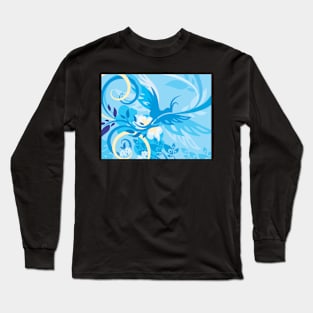 Blue Crane Abstract Pattern Long Sleeve T-Shirt